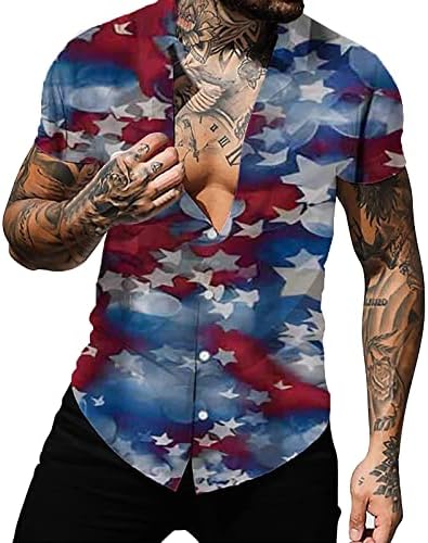 ABD 4th Temmuz erkek Slim Fit Kısa Kollu Gömlek Amerikan Bayrağı Casual Düğme Aşağı Gömlek Vatansever Dışarı Çıkmak