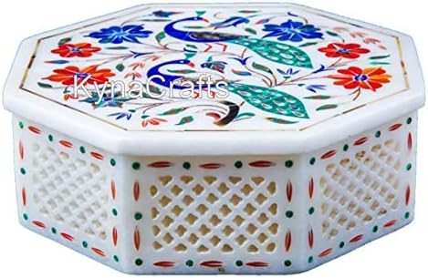 6x6 İnç Yarı Değerli Taş Kakma İşi Mücevher Kutusu Tuvalet masa süsü Beyaz Mermer Hediye Kutusu Kraliyet Görünümlü