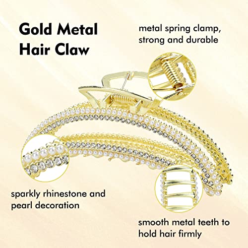 ınSowni 6 Paket Dekoratif Glittler Sparkly Rhinestone İnci Opal Altın Metal Saç Pençeleri Klipler Kaymaz Kelepçeler