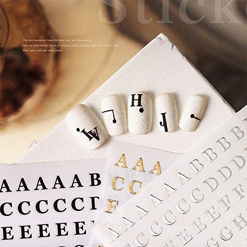 BYBYCD Tırnak Folyoları DIY Gümüş Nail Art Süslemeleri İngilizce Alfabe Manikür Araçları Siyah Mektup Kendinden Yapışkanlı