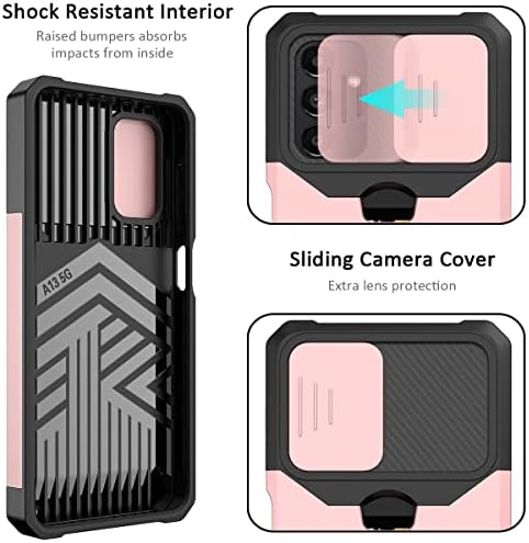 Nvollnoe için Samsung A13 5G Kılıf ile Sürgülü kamera Kapak Ağır Koruyucu Galaxy A13 Kılıf ile kart tutucu Manyetik