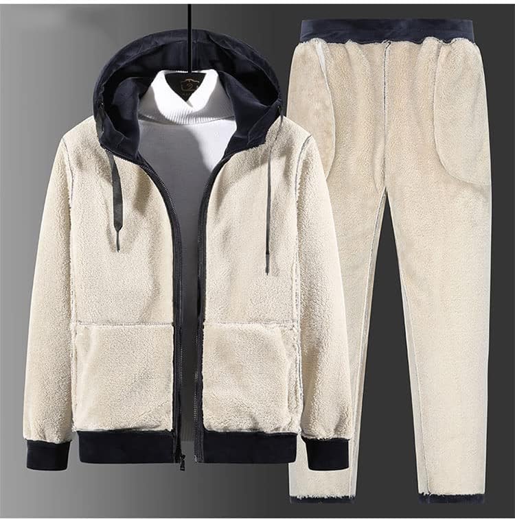 Sıcak Eşofman Kış Erkekler Set Kadife Kalın İki Adet Set Kış Polar Erkek Ceket + Pantolon