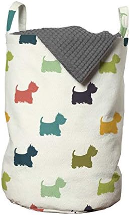 Ambesonne Köpek Lover Çamaşır Torbası, Puantiyeli Hayvan Siluetleri İngiliz Teriyerleri Soyut Desen Görüntüsü, Çamaşırhaneler