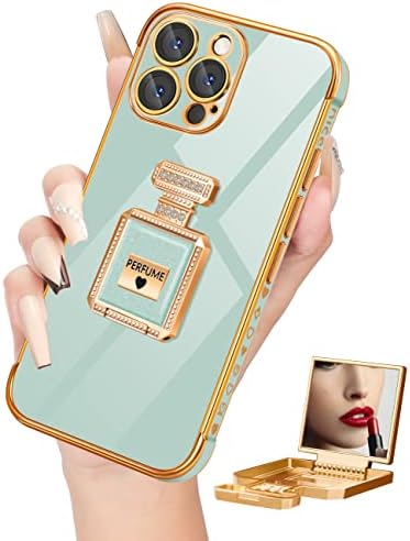 Metal Parfüm Şişesi Ayna Standı ile iPhone 13 Pro Max için Buleens, 13 Pro Max için Sevimli Kadın Girly Kalp Kılıfları,