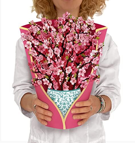 Freshcut Kağıt Pop Up Kartları, Kiraz Çiçekleri + Ortanca, İki Set 12 İnç Yaşam Boyu Sonsuza Çiçek Pop Up Buketleri