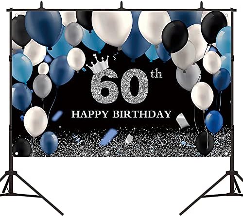 Bellımas Siyah ve Gümüş 60th Doğum Günü Backdrop Lacivert ve Beyaz Balonlar Taç 60 Doğum Günü Partisi Süslemeleri