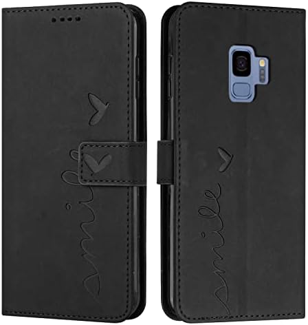 samsung Galaxy için S9 Retro PU Deri Kılıf Kart Yuvası telefon tutucu samsung kılıfı Galaxy S9 Telefonu Çanta (Siyah,