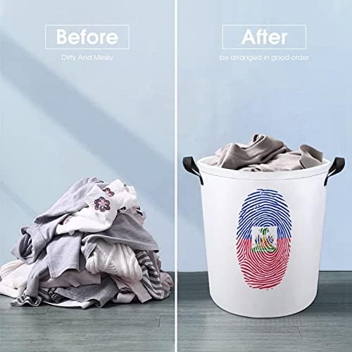 Haiti parmak izi büyük çamaşır sepeti sepet çanta yıkama kolları ile üniversite yurt için taşınabilir