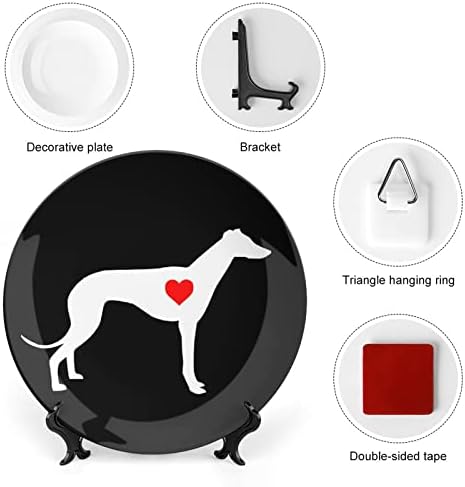 Tazı Köpek Kalp Dekoratif Levha Yuvarlak Seramik Tabaklar Ekran Standı ile Ev Ofis Düğün Dekor için