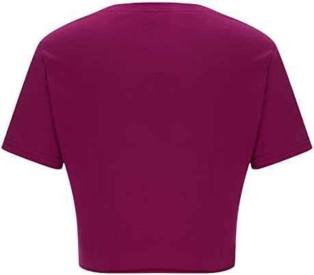 Kadın Rahat Yuvarlak Boyun Kırpma Üstleri Kısa Kollu Ön Kravat Katı Tees Gömlek Atletik koşu tişörtleri Yaz 2023