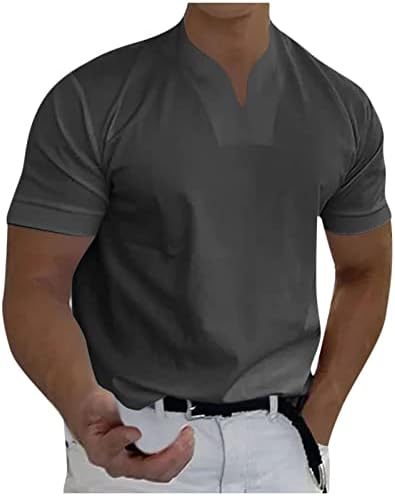 Erkek gömlek erkek rahat düz renk v yaka beyefendi iş kısa kollu spor T-Shirt gömlek