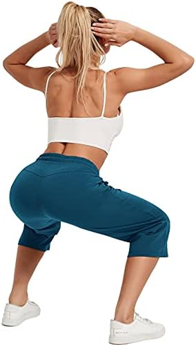 SPECİALMAGİC kadın kapri pantolonlar Gevşek Yoga pamuklu Kapriler Sweatpants 3 Cepler Geniş Bacak İpli Pijama Pantolon