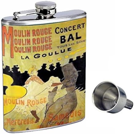 Toulouse Lautrec Moulin Rouge Mükemmellik Tarzı 8 oz Paslanmaz Çelik Viski Şişesi Ücretsiz Huni ile D-485