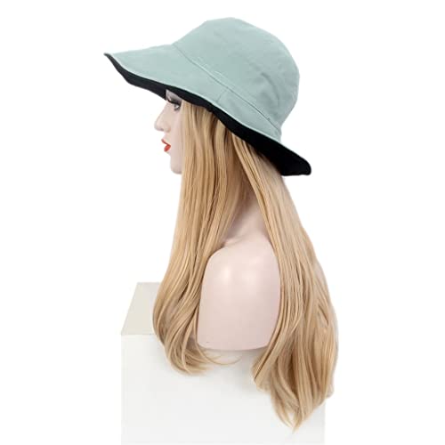 yok moda bayan saç şapka yeşil gölge balıkçı şapka peruk uzun düz altın peruk şapka