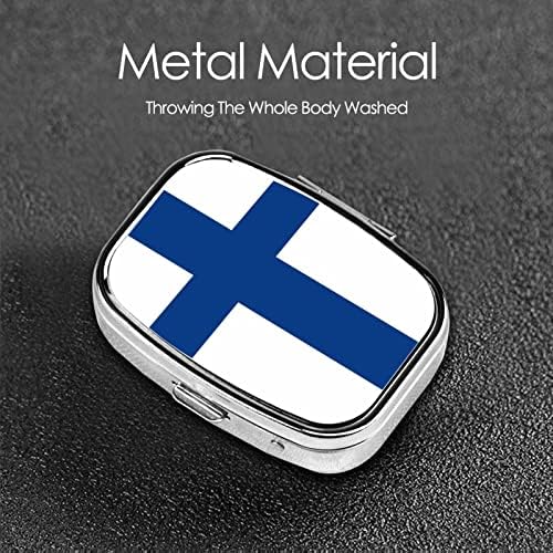 Finlandiya bayrağı Kare Mini Hap Kutusu Seyahat Tıp Bölmeleri Organizatör Taşınabilir Metal Hap Durumda