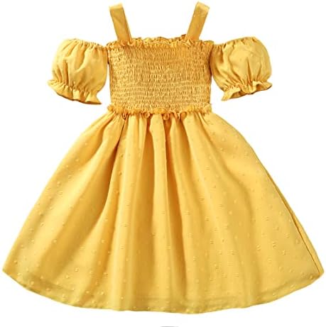 GRNSHTS Toddler Bebek Kız Elbise Kapalı Omuz Fırfır Düz Renk Prenses Parti Elbiseler Küçük Kızlar Yaz Tunik Elbise