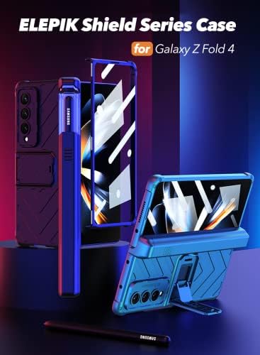 Dahili Temperli Cam Ekran Koruyuculu Galaxy Z Fold 4 için ELEPİK Shield Serisi Kılıf, Kapalı S Kalemlik [S Pen'in