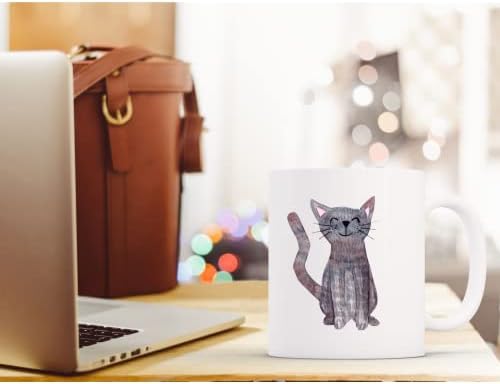 DKLM Gri Tekir Kedi Hediyelik Kupa-Kedi Severler için Sevimli Kahve Fincanı