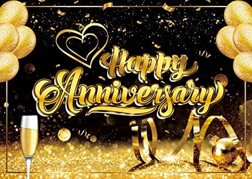 Mutlu Yıldönümü Afiş Zemin Siyah Altın Yıldönümü Fotoğraf Arka Plan Düğün Yıldönümü Partisi için Doğum Günü Partisi