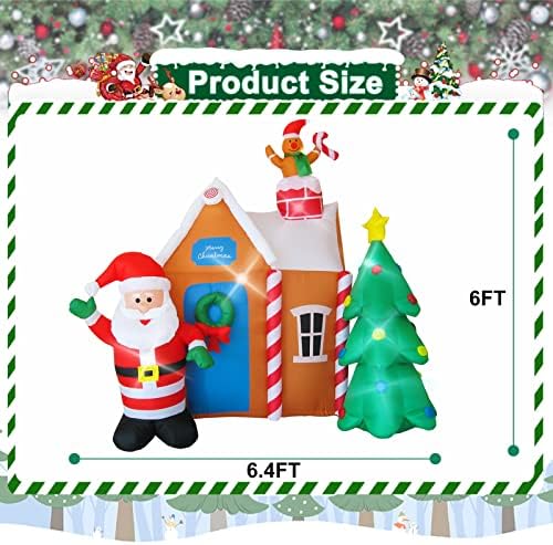 6 Ft Noel şişme bahçesinde açık süslemeleri havaya uçurmak, Noel Baba ve Noel ağacı ile şişme zencefilli ev, LED