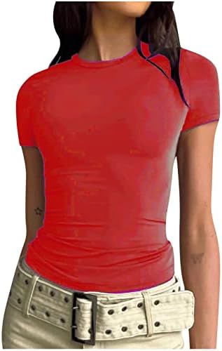 Kadın Katı Temel Tee Yaz Yuvarlak Boyun T Gömlek Kısa Kollu Slim sağlıklı tişört Tunik Kazak Gömme Tops