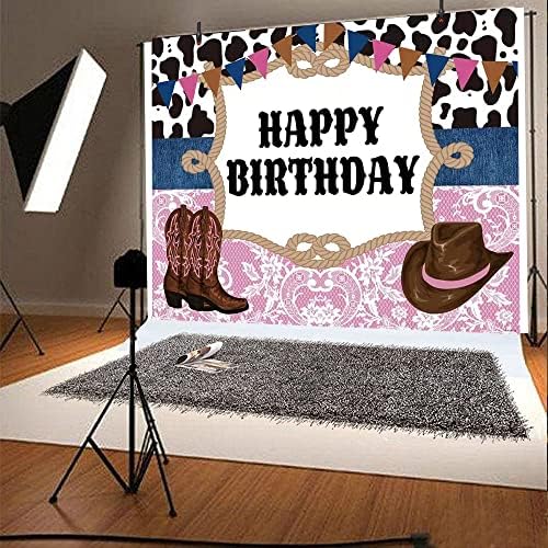 Batı Kovboy Zemin 5x3ft Polyester İnek Doğum Günü Çiftlik Şapka Ayakkabı Fotoğraf Arka Plan Mutlu Doğum Günü Fotoğraf