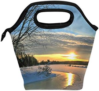HEOEH Kış Günbatımı Nehir Ağacı Öğle Yemeği soğutucu çanta Tote Çanta Yalıtımlı Fermuar Öğle Yemeği Kutuları Çanta