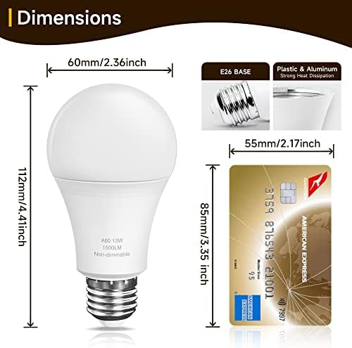 UNİLAMP A19 LED Ampuller 13W, 100 Watt Eşdeğer LED Ampul, Günışığı Beyazı 5000K 1500 Lümen, E26 Standart Taban, Kısılabilir