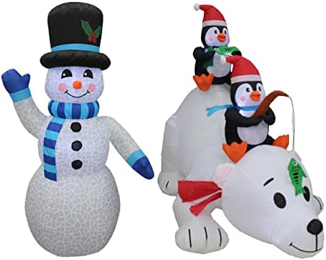 İki Noel partisi süslemeleri paketi, 6 ayak boyunda Noel şişme kardan adam çok renkli ve kutup ayısı patlamasında