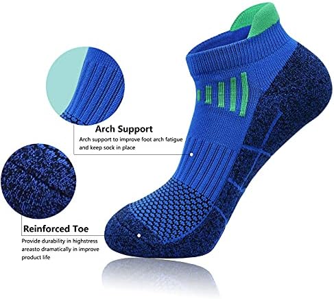 J. WMEET Erkek Düşük Kesim Ayak Bileği Atletik Çorap Pamuk Örgü Yastıklı Koşu Havalandırma Spor Tab Çorap