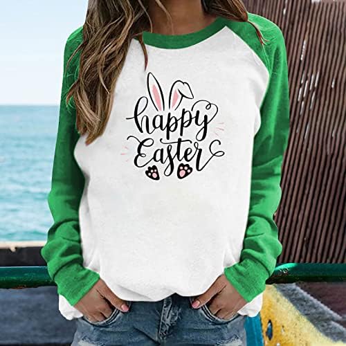 Komik Mutlu Paskalya Mektubu Baskı Tişörtü Tavşan Grafik Uzun Kollu Kazak 2023 Bahar T-Shirt