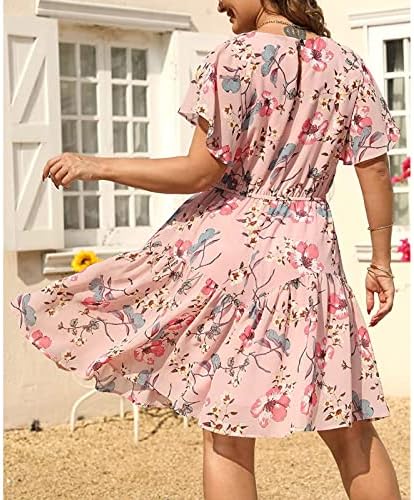 Kadınlar Casual yaz elbisesi Kısa Fırfır Kollu O-boyun Mini Elbise Fırfır Önlüklü Bel Çiçek Elbise Flowy Bir Çizgi