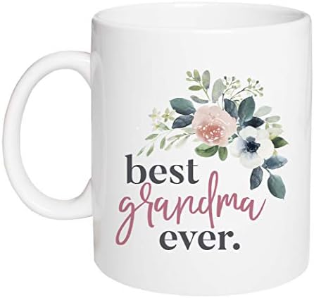 Şimdiye Kadarki en iyi Büyükanne Çiçekli Pembe 15 ons Parlak Porselen Seramik Kahve Kupası
