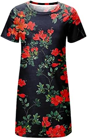 hopolsy Çiçek Elbise Kadınlar için Gevşek Scoop Boyun Kısa Kollu Yensiz Yaz Rahat Kazak Dökümlü Plaj T Shirt Elbise