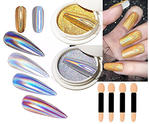 Katı Holografik Lazer Tozu Holo Altın Gümüş Çivi Ayna Bukalemun Etkisi Çok Krom Manikür Pigment Glitter Salon Ev