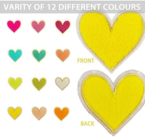 12 Pcs Renkli Aşk Kalp Demir on Yamalar, İşlemeli Yamalar dikmek, Sevimli Nakış Şönil Yamalar Bez Yama Aplikler için