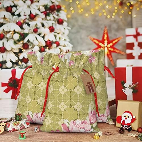 Drawstrıngs noel hediyesi Çanta Çiçek-Ekose-Pembe-Güller Hediyeler ambalaj Poşetleri Noel Hediyesi Ambalaj Çuval