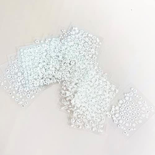30 Yaprak Çiçek Nail Art Etiketler Çıkartmaları Rhinestones Tasarımları ile Beyaz Çiçek 3D Kendinden Yapışkanlı Tırnak