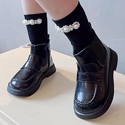 Moda Sonbahar ve Kış Çocuk Botları Erkek ve Kız Düz Dipli Düşük Topuk Katı Yan Mary Jane Ayakkabı Kızlar için