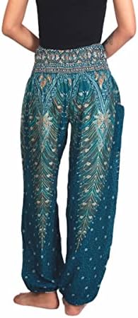 Kadın Harem Pantolon, 2 Cepli Hippi Pantolon, Boho Flowy Baggy Yoga Plaj Rahat Pantolon