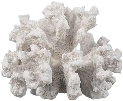 Dekoratif Deniz Mercanı-Beyaz Orta Mercan-3,5 inç T x 4,5 inç G x 4 inç D-Sahte Mercan Kayalığı Dekoru-Reçine Mercan