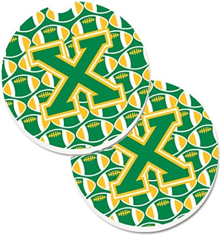 Caroline's Treasures CJ1069-XCARC Letter X Futbol Yeşili ve Altın 2 Bardak Tutucu Araba Bardak Altlığı Seti, Araba