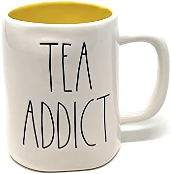 Rae Dunn Tea addict seramik Kahve, Çay, çorba kupa/ fincan sarı iç.