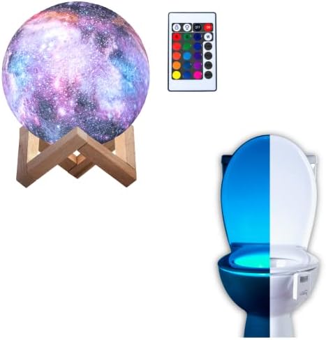 Akıllara durgunluk veren Galaktik Tuvalet Paketi: 16 Renkli Tuvalet Lambası ve Galaksi Lambası (5,9 inç).)