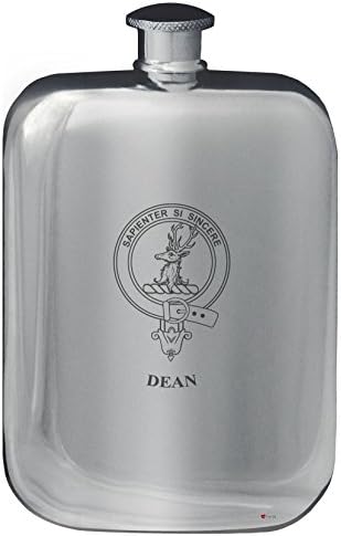 Dean Aile Crest Tasarım Cep Hip Flask 6 oz Yuvarlak Cilalı Kalay