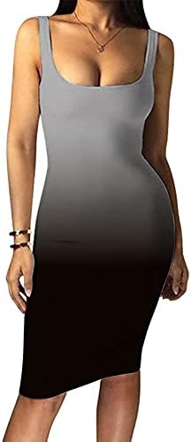 Kadın Seksi Bodycon Tank Elbise Slim Fit Baskı Sıkı Yaz Elbiseler Kolsuz Temel Midi Kulübü Elbise