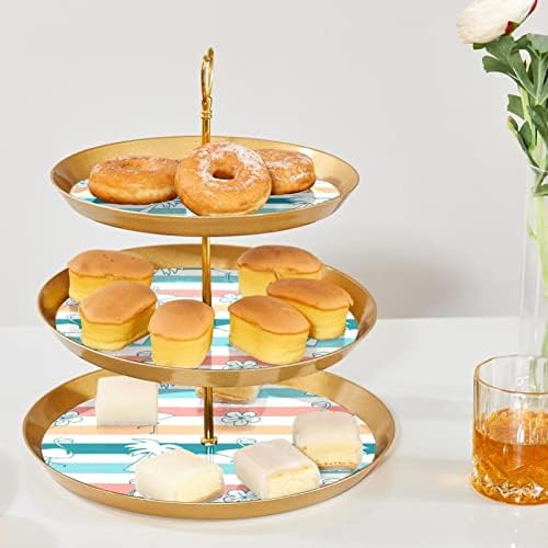 Lyetny 3 Katmanlı Tatlı Kek Standı Altın Cupcake Pasta Standı Çay Partisi, Düğün ve Doğum Günü, flamingolar ebegümeci