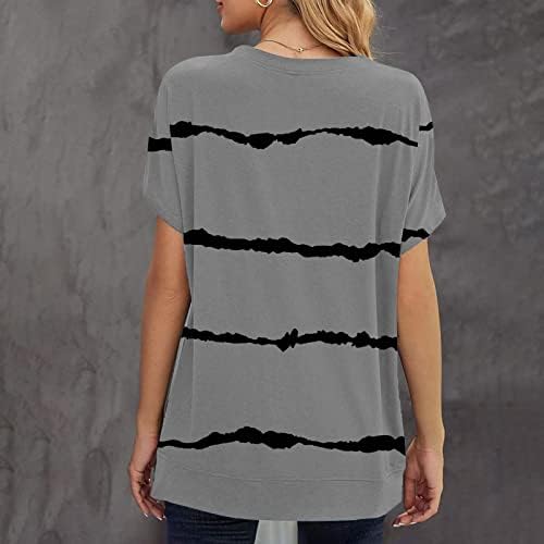 Tişörtleri Gömlek Kadınlar için Rahat Temel Yaz Üstleri Çizgili Kısa Kollu Artı Boyutu T-Shirt Crewneck Moda Grafik