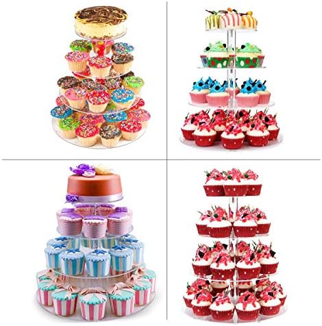 UlifeME 4 Katmanlı Cupcake Standı, Yuvarlak Akrilik Ekran Standları Cupcake Kulesi Düğün, Doğum Günü, Parti ve Bebek