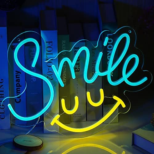 Gülümseme Neon Burcu, Gülen Yüz Neon Burcu Oda Dekoru için, Kısılabilir LED Gülümseme Neon Tabelalar Duvar Dekoru,